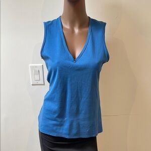 Marie Saint Pierre Monserrate V Neck Tank Top Sleeveless Zipper Blue 2